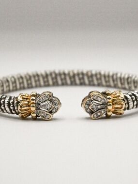 VAHAN Sterling Silver & 14K Gold Fleur de Lis Cuff Bracelet